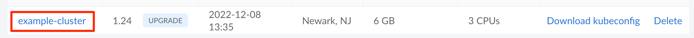 Screenshot of a Kubernetes cluster entry in the Cloud Manager Screenshot of a Kubernetes cluster entry in the Cloud Manager